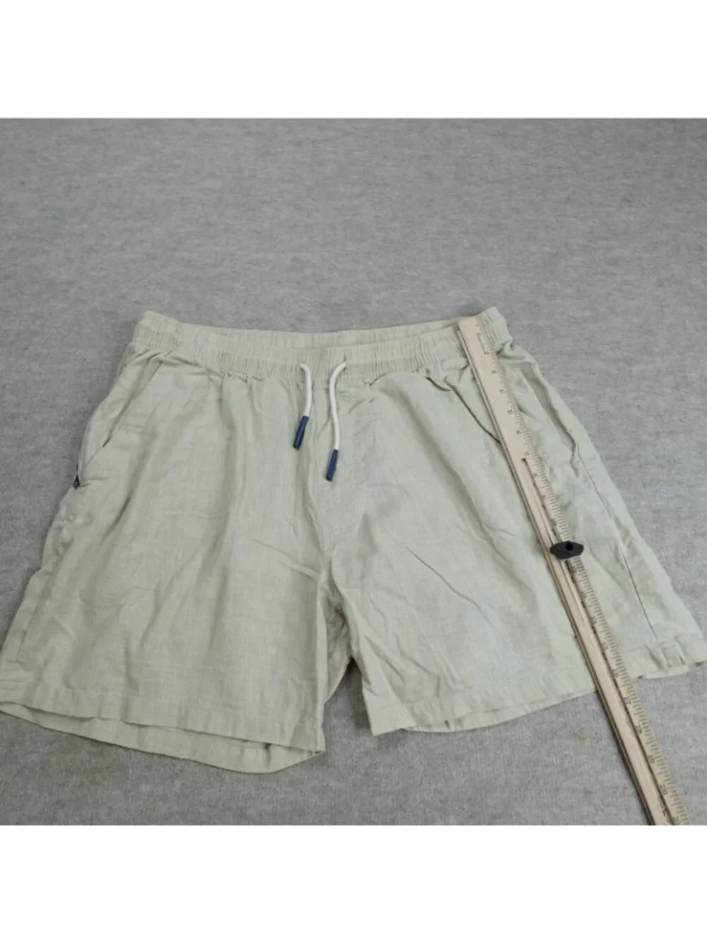 OAS Mens Shorts 2XL Beige Solid Drawstring Linen Cotton Pull On Stretch Waist